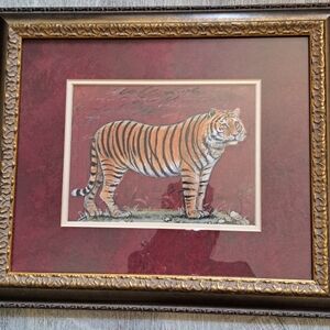 Framed Tiger Art with Ornate Border